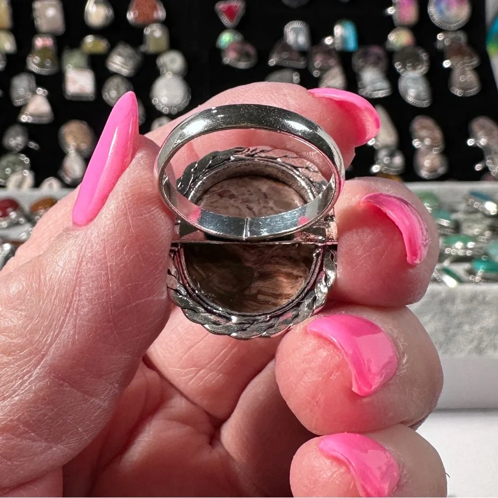 💕 Jasper gemstone, silver plated, handmade‎ ring, size 8.25. vintage look - Picture 3 of 3